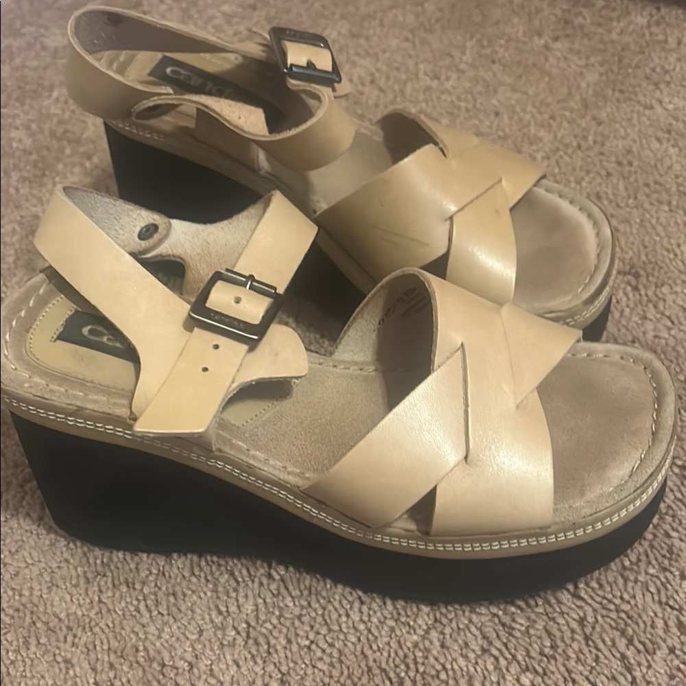 Candie's Cream and Black Sandals with Adjustable Straps